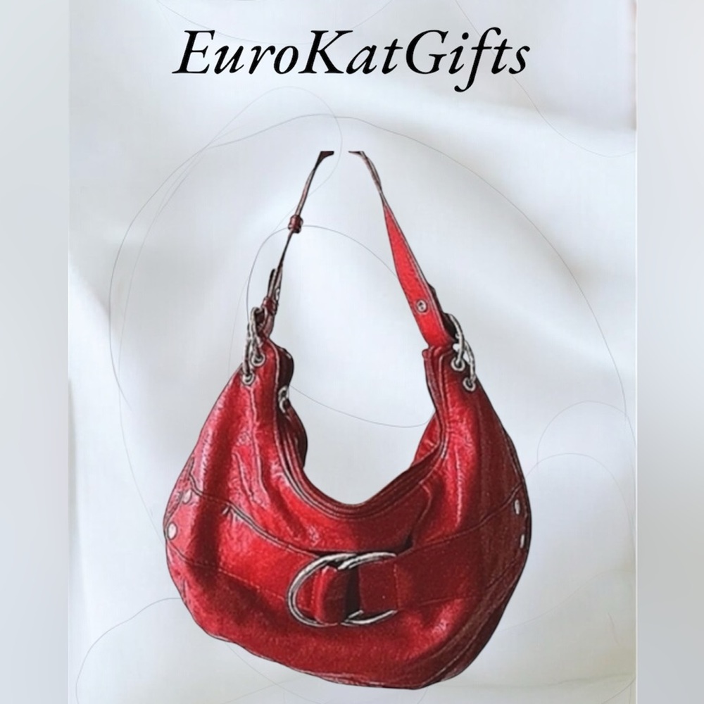 Vintage Chic Red Faux Leather Hobo Bag pre loved silver hardware GC.”As Is”